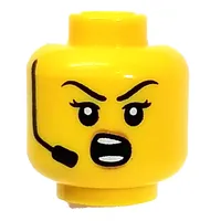 Minifig Head Headset Crooked Smile/Angry Shout print
