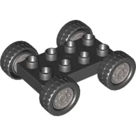 Duplo Car Base 2 x 4 with Fixed Axles - 27.5 Silver Wheels and Black Tires