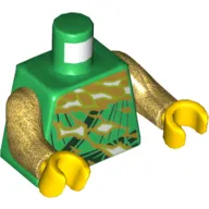 Torso Robe with Dark Green Trim, White and Gold Flames Print, Pearl Gold Arms, Yellow Hands