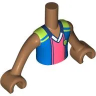 Minidoll Torso Boy with Blue/Lime/Coral Shirt, Shield, Dark Blue Collar print, Medium Nougat Arms and Hands