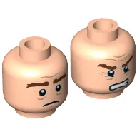 Minifig Head Gimli, Dual Sided, Bushy Brown Eyebrows, Sad / Grimacing Print [Hollow Stud]
