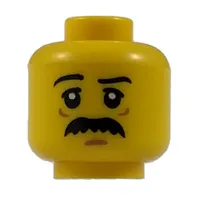 Minifig Head Janitor, Eyebrows, White Pupils, Bushy Moustache print [Hollow Stud]