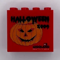Brick 2 x 4 x 3 with 'LEGOLAND Deutschland HALLOWEEN 2004', Pumpkin Print