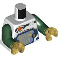 Torso Space Suit, Dark Blue and Sand Blue Panel, Gold Lines, Classic Space Logo Print, Dark Green Arms, Pearl Gold Hands