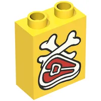 Duplo Brick 1 x 2 x 2 with Steak and Bones Print