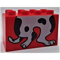 Duplo Brick 2 x 4 x 2 with White Dog, Black Spots, Bottom Half Print