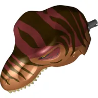Animal Body Part, Dinosaur, Tyrannosaurus Rex Head with Pin, Tan Teeth, Dark Red Top and Dark Brown Stripes Print