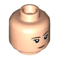 Minifig Head, Reddish Brown Eyebrows, Dark Orange Freckles and Lips, Slight Smile / Bared Teeth Angry Print