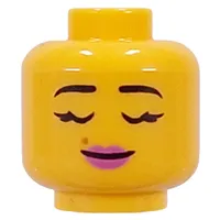 Minifig Head Black Eyebrows, Eyelashes, Dark Pink Lips, Beauty Marks, Smirk / Closed Eyes