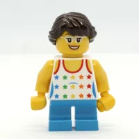 Kid - White Torso, Dark Azure Legs, Dark Brown Hair, High Eyebrows