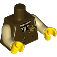 Torso Vest, Sheriff Star Badge, Gold Chain, Black Tie Print, Tan Arms, Yellow Hands