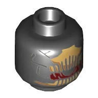 Minifig Head Outrider, Metallic Gold Comb Above and Below Red Eye, Metallic Gold Scales on Back Print [Hollow Stud]