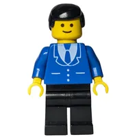 Man, Blue Jacket with Tie and Three Buttons, Black Legs, Black Hair (3626a Head)