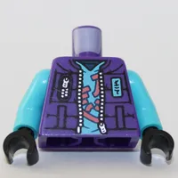 Torso Vest Jacket, Open over Medium Azure Shirt with Coral Symbols print, Medium Azure Arms, Black Hands