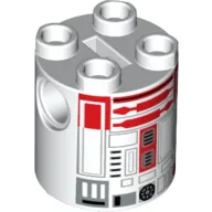 Brick Round 2 x 2 x 2 Robot Body, Axle Holder '+' Orientation with Red Astromech Droid Print (R4-P22)
