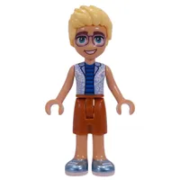 Olly, Bright Light Blue Shirt, Reddish Orange Shorts