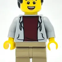 Light Bluish Grey Torso, Dark Tan Legs, Black Hair