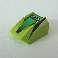 Slope Curved 2 x 2 with Lip, No Studs with '29', Green/Black Stripes Print [4594]