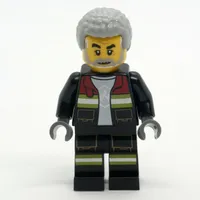 Firefighter, Black Fire Suit with Open Jacket, Light Bluish Gray Hair, Beard