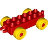 Duplo Car Base 2 x 6 with Yellow Wheels and Open Hitch End