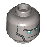 Minifig Head Zane, Robot Black and Dark Azure Eyemask, Angry Grin / Silver Eyes, Black Lines print
