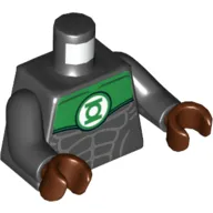 Torso Muscles, Green Shoulders, Green Lantern Logo Print, Black Arms, Reddish Brown Hands