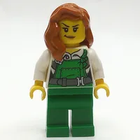 Criminal, Woman, Green Overalls over Prison Shirt, Dark Orange Hair