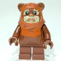 Wicket, Ewok, Printed Dark Orange Hood, Tan Face, Lines on Hood
