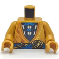 Torso Robe with Blue Sash, Blue/Dark Blue Tunic, Gold Asian Symbol print, Pearl Gold Arms and Hands