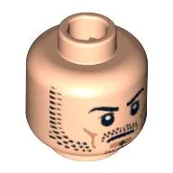 Minifig Head Alamut Merchant / Gool, Beard Stubble, Black Eyebrows, Frown, White Pupils Print [Blocked Open Stud]