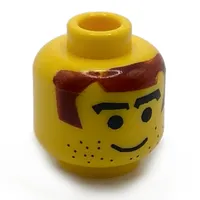 Minifig Head Soccer Player / Hockey Player, Brown Hair, Thick Arched Eyebrows and Stubble Print [Blocked Open Stud]