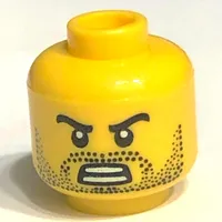 Minifig Head Beard Stubble, Black Angry Eyebrows with Baring Teeth Open Mouth