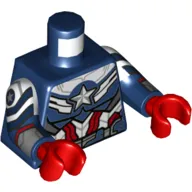 Torso, Dual Molded Arms, Armor with Silver and White Panels and Star, Red Stripes print, White Sleeves Pattern, Dark Blue Arms, Red Hands