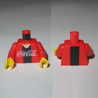 Torso V-Neck Shirt with Coca-Cola Logo and Black Stripe Print, Red Arms, Yellow Hands