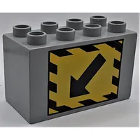 Duplo Brick 2 x 4 x 2 with Black Arrow and Black Stripe Border on Yellow Print