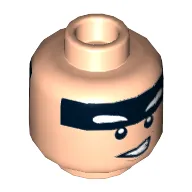 Minifig Head Batman, Black Headband, Crooked Smile / Gray Eyebrows and Clenched Teeth Print