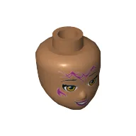 Minidoll Head with Light Brown Eyes, Wide Smile and Magenta Elves Tribal Print (Azari)