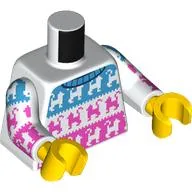 Torso Sweater, Dark Azure and Dark Pink Stripes, Cats print, White Arms, Yellow Hands