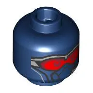 Minifig Head, Sam Wilson, Face Mask, Red Visor, Covered Mouth / Smirk