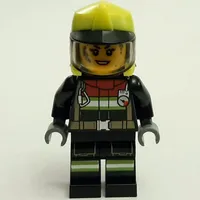 Firefighter, Black Fire Suit, Vibrant Yellow Helmet, Dirty Face