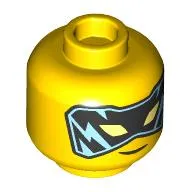 Minifig Head Jay, Black and Medium Blue Eyemask / Dark Orange Eyebrows, Freckles, Angry Grin print