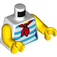 Torso Shirt with Red Scarf and 5 Dark Azure Stripes Print, Yellow Arms and Hands