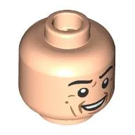 Minifig Head Dr. Alan Grant, Black Eyebrows, Nougat Wrinkles, Open Mouth Annoyed/Black Sunglasses with Gold Frame