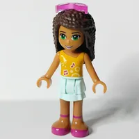 Andrea - Bright Light Orange Top, Light Aqua Skirt, Sunglasses