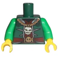 Torso Jacket, Dark Red Shirt, Gold Chain with Skull, Belt with Buckle Print, Green Arms, Yellow Hands