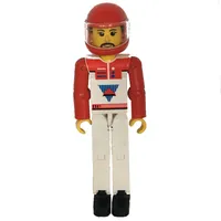 Technic Figure White Legs, White Top with Red Vest, Red Arms, Black Hair - Red Helmet