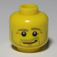 Minifig Head Carpenter, Beard Stubble, Dark Tan Eyebrows, Crow's Feet, Lopsided Smile Print [Hollow Stud]