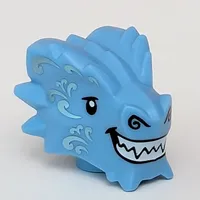 Minifig Head Special, Metal Dragon with White Teeth Grin, Bright Light Blue Markings print