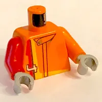 Torso, Odd Arms, Racing Jacket with '4' with Red and Yellow Stripe Print, Left Orange Arm, Right Red Arm, Dark Gray Hands