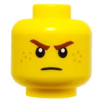 Minifig Head Rogue, Dark Red Eyebrows, Freckles, Angry Stare